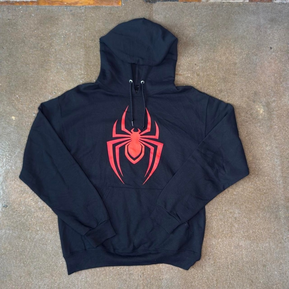 Marvel Spider-Man Miles Morales Hoodie Mens Medium Black Red Spider Logo Graphic